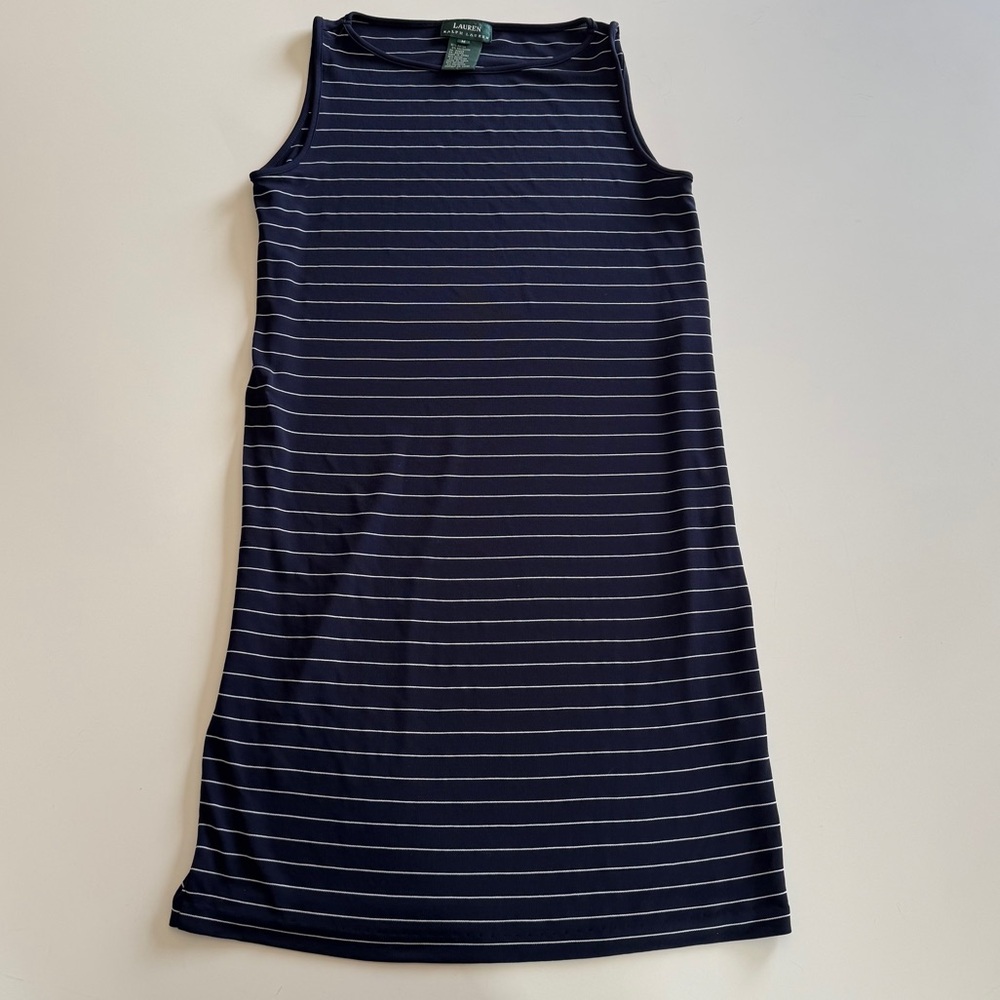 Lauren-Ralph Lauren-Navy-White-Stripe-Nautical-Tank-Dress-Costal-Size M